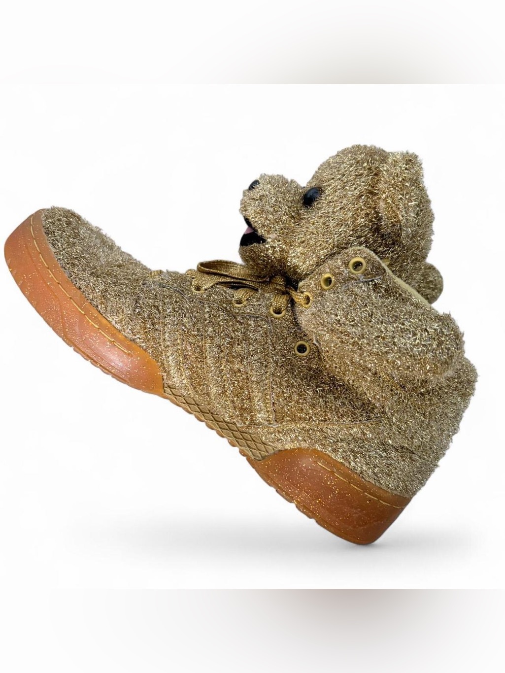 Vintage Jeremy Scott X Adidas Originals “Gold Glitter Teddy” Sneakers